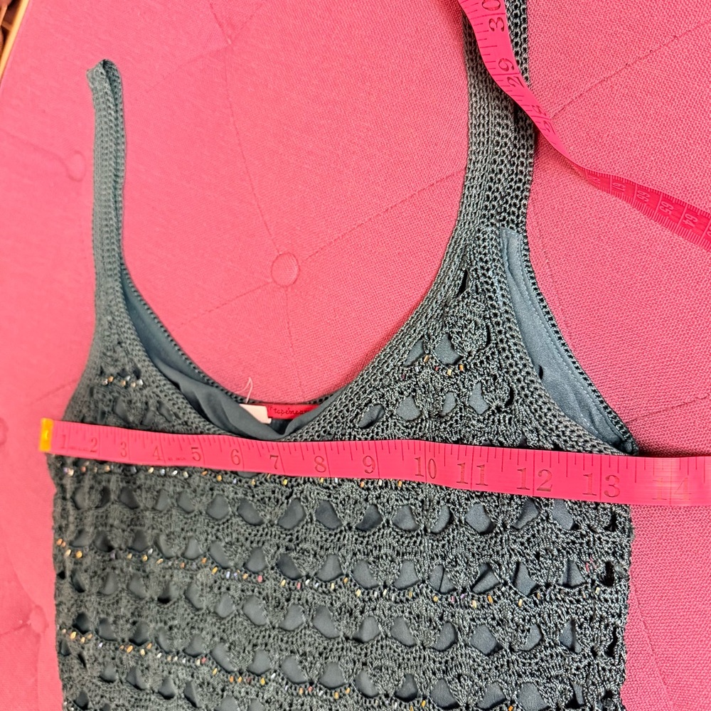 🩵 Crochet Tapemeasure Vintage Tank‎ Top Mesh Layered Size M 🩵 - Picture 6 of 6